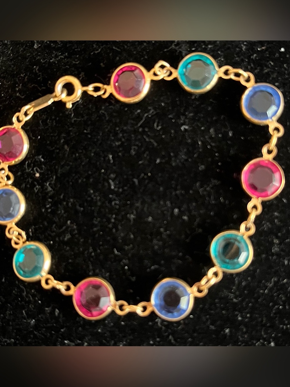 Vintage Swarovski Gold Tone Multi-Color Bezel Set Crystal Link Bracelet